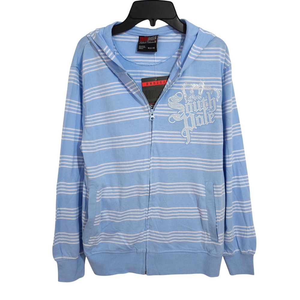 NWT Southpole Full Zip Hoodie Youth Boys Medium 12/14 Blue White Striped Y2K
